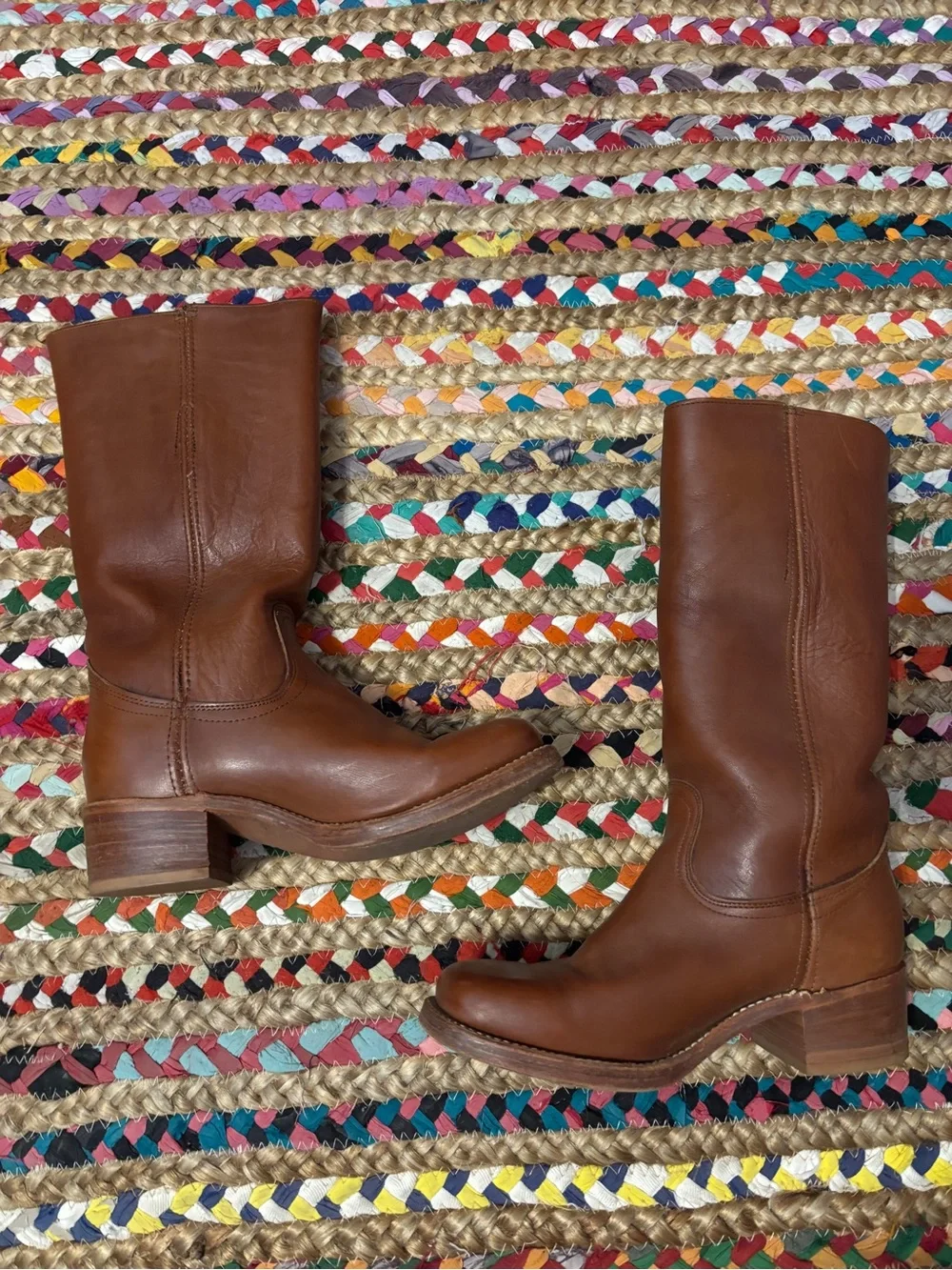 Frye Vintage Campus Brown Leather Mid-Calf Boots Made in USA